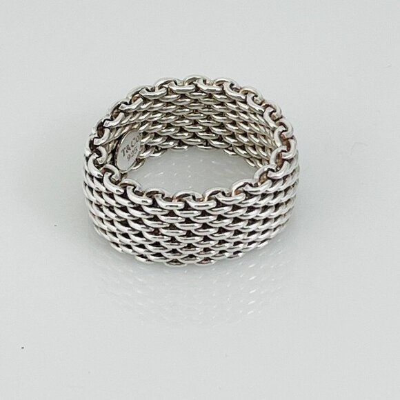 AUTHENTIC Size 6 Tiffany Somerset Mesh Weave Ring Flexible in Sterling Silver - Picture 2 of 5
